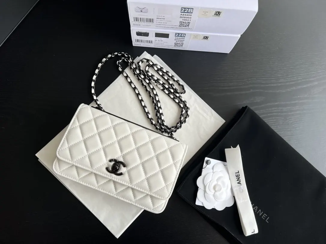 CHANEL 22 Bag 白色牛皮鏈條包 單肩款