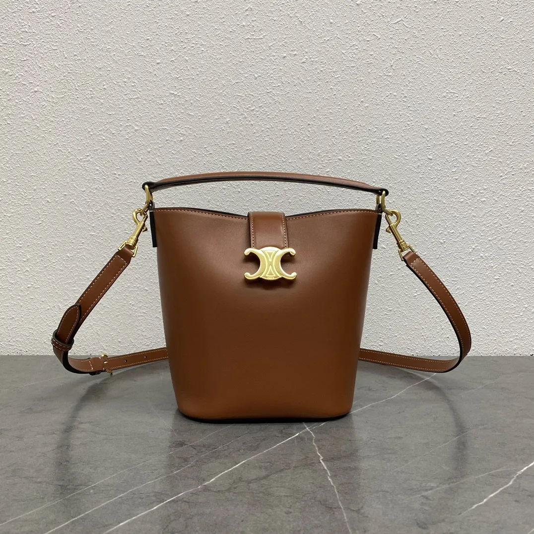 Gold Bucket Bag Casual Leather