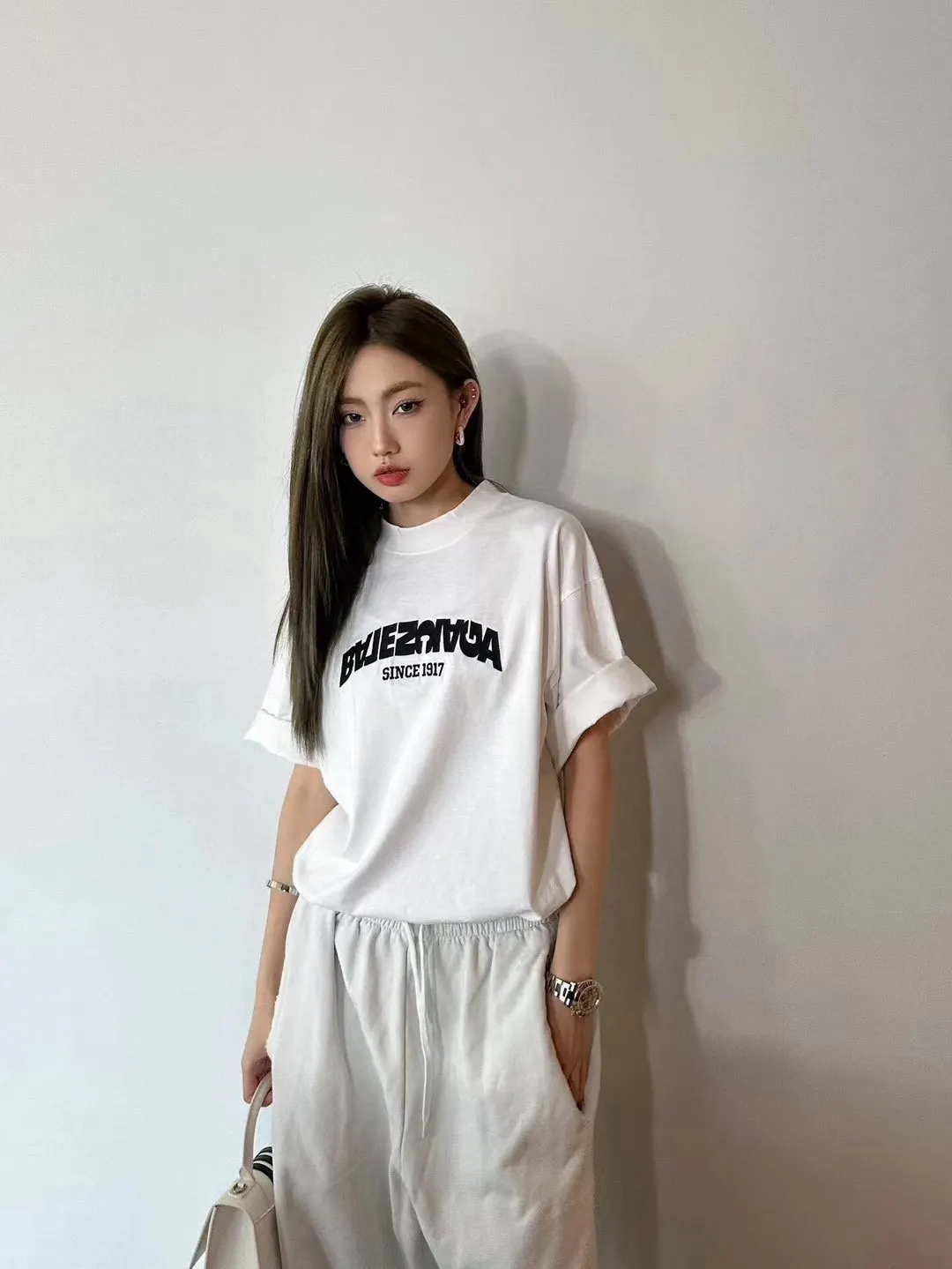 Balenciaga BLCG Black Cotton Short Sleeve T-Shirt Street Casual Style