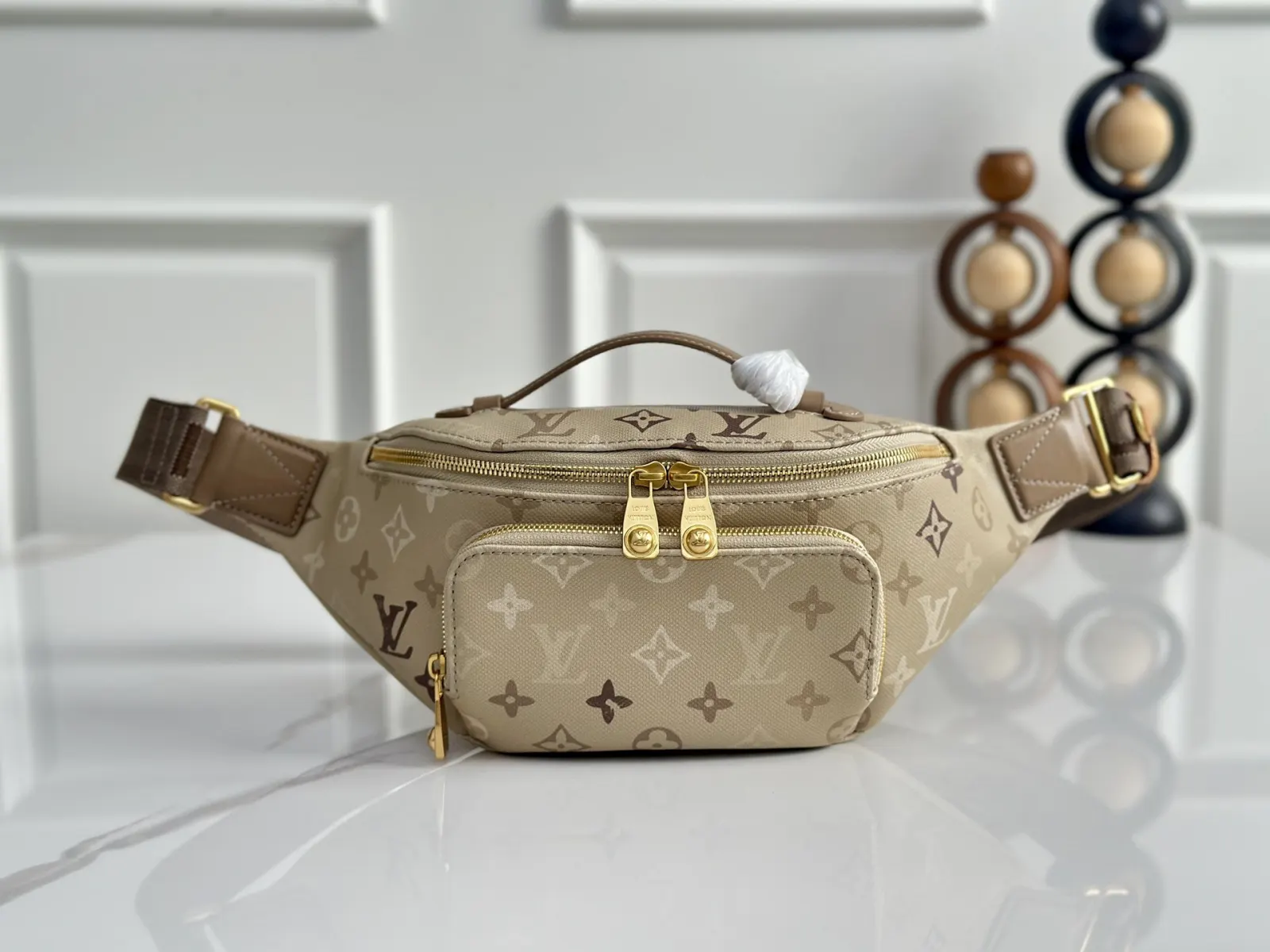Beige Belt Bag Casual Leather