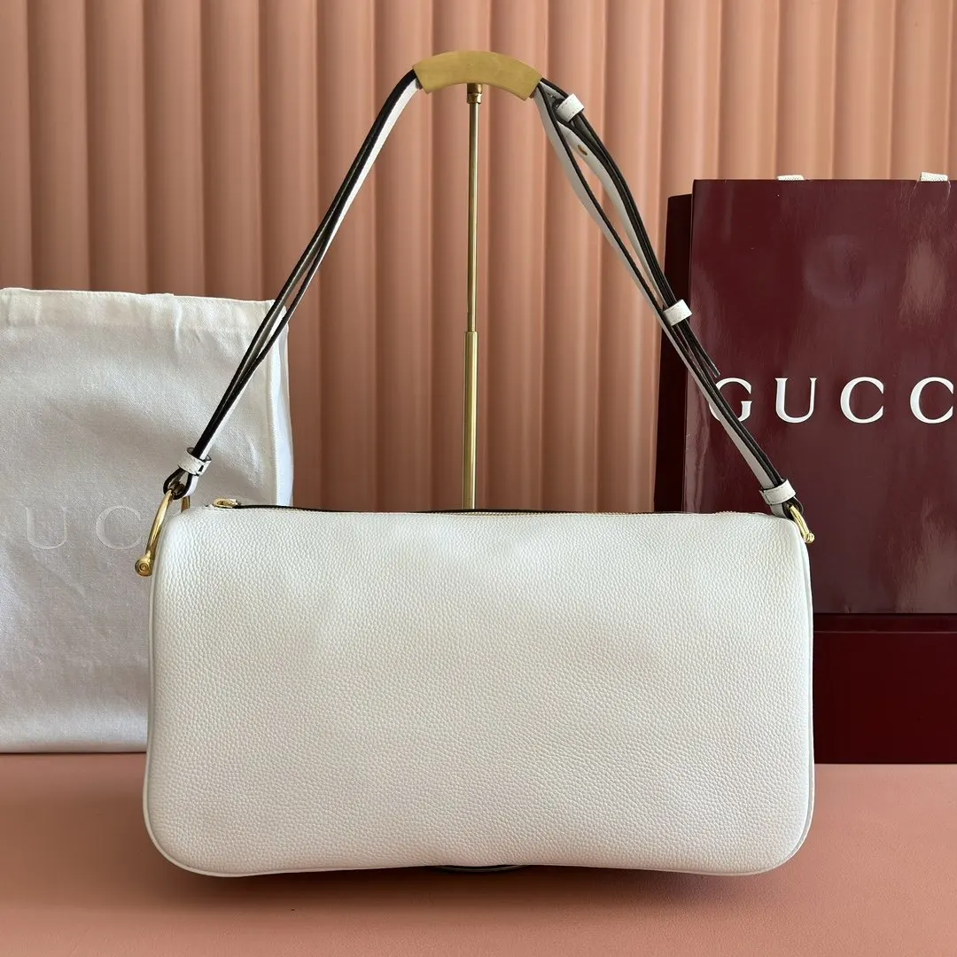 Gucci 白色 棕色 牛皮 腋下包 复古腋下背款