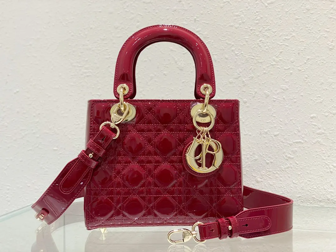 Dior Lady Dior 酒紅色藤格紋手提斜背包 復古小號款