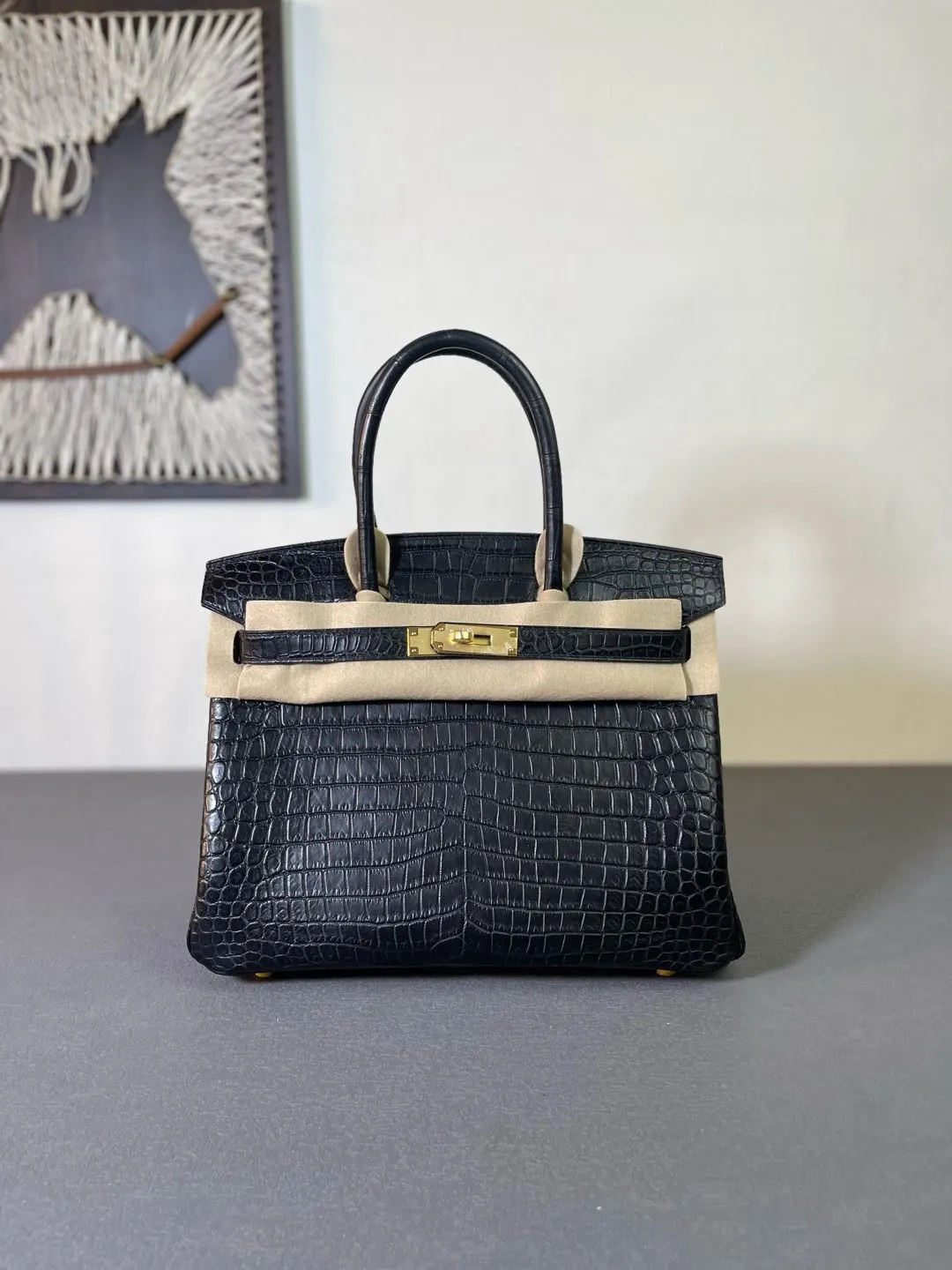 Hermes Birkin 黑色鳄鱼纹压纹 鳄鱼纹牛皮 手提包 16cm 經典款