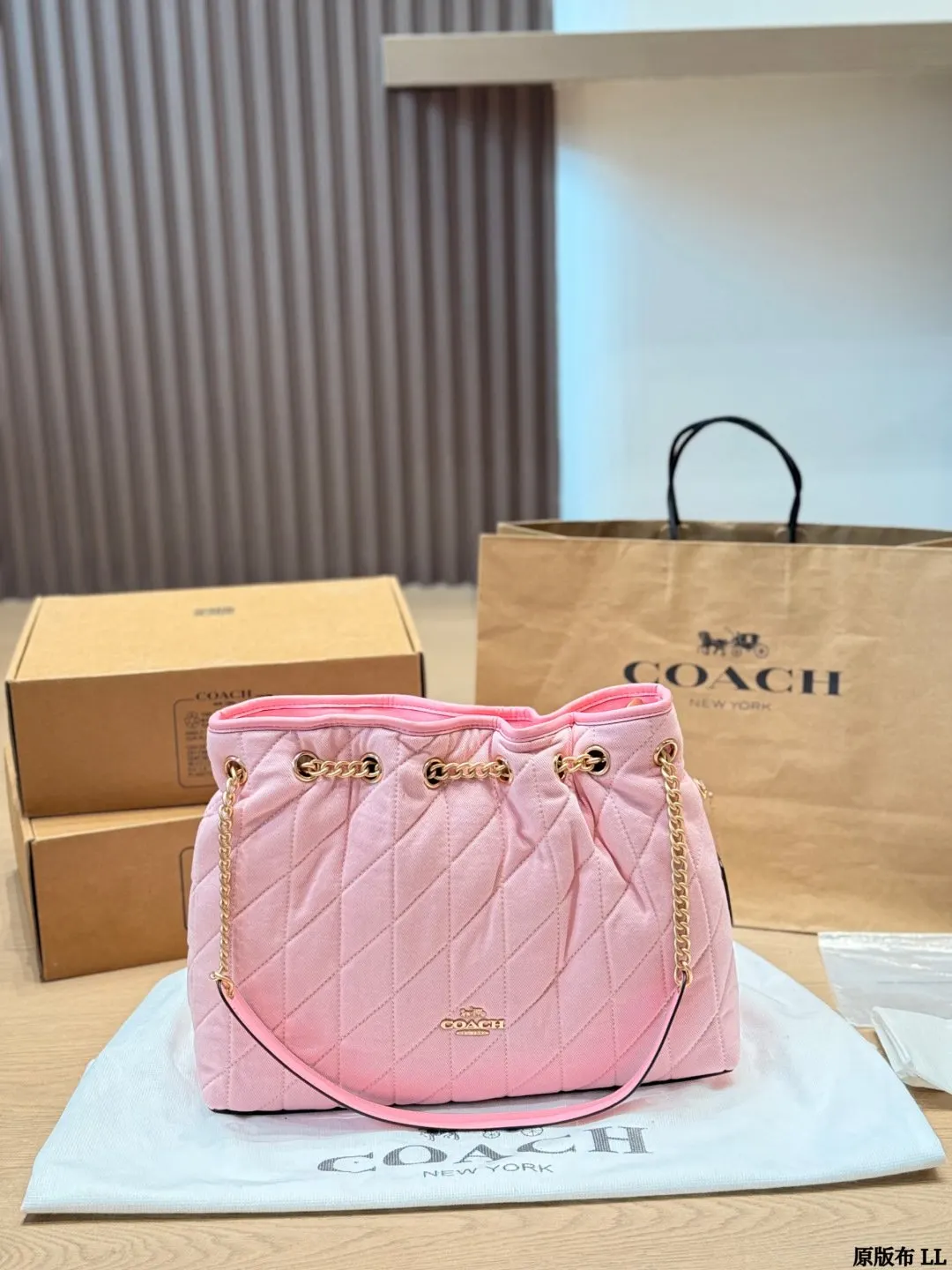 Coach 粉色 金色 托特包 大容量托特款