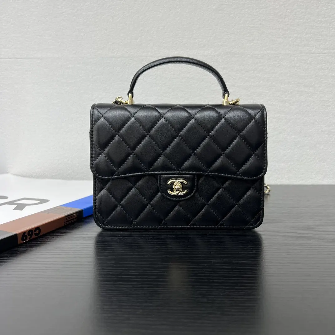 Chanel Black Top Handle Bag Leather