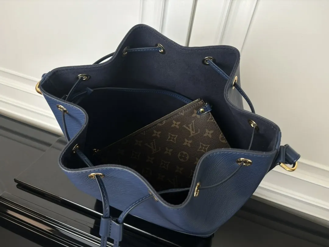 Blue Bucket Bag Casual Leather