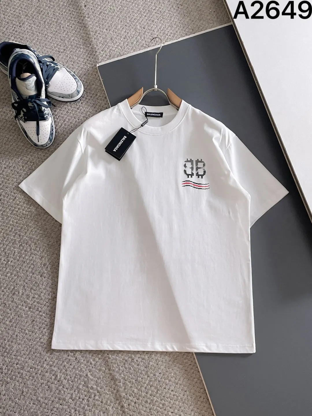 Balenciaga Black Cotton Logo Short Sleeve T-Shirt Street Cas