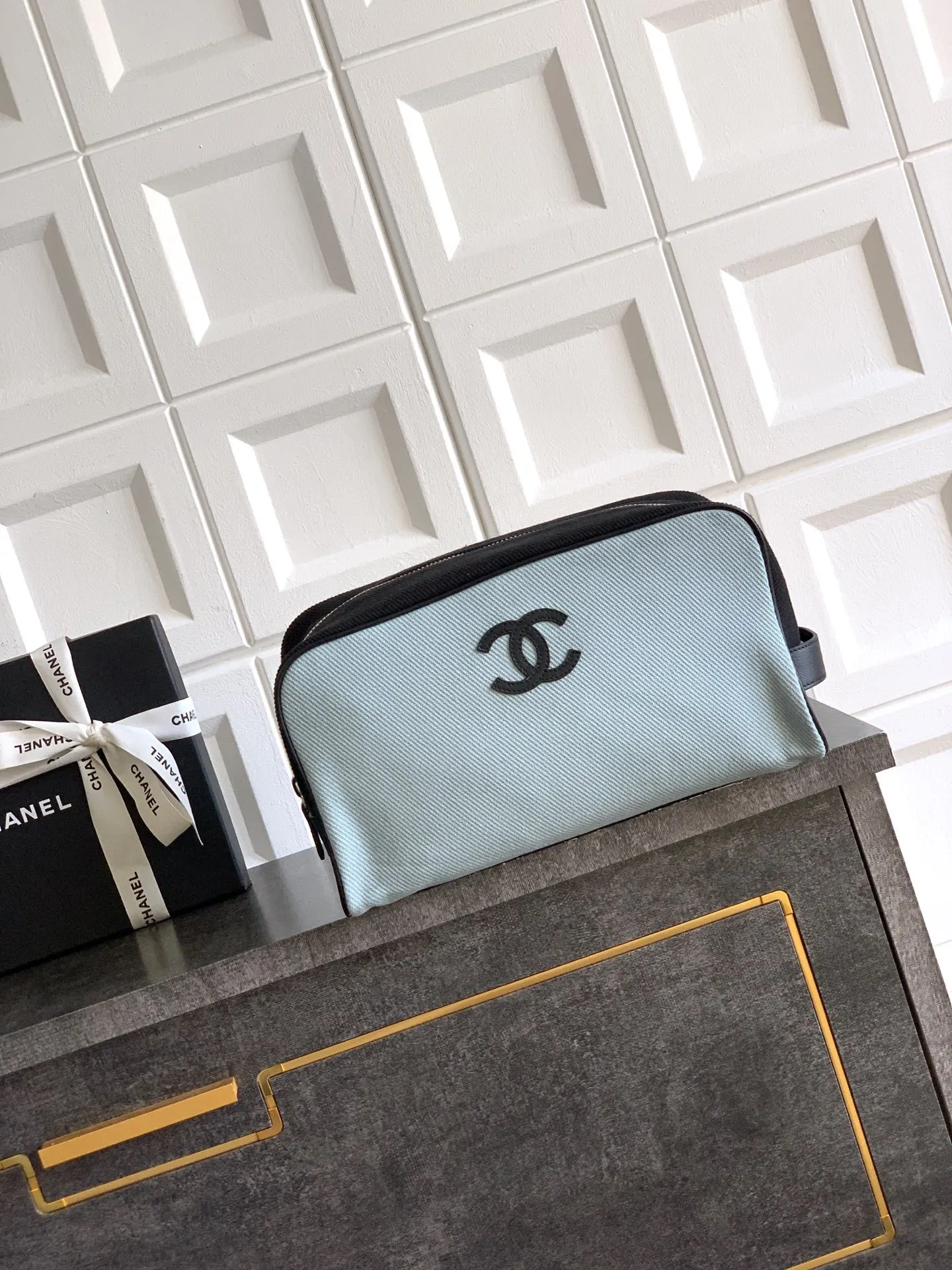CHANEL 黑色 藍色 帆布 腋下包 復古腋下背款