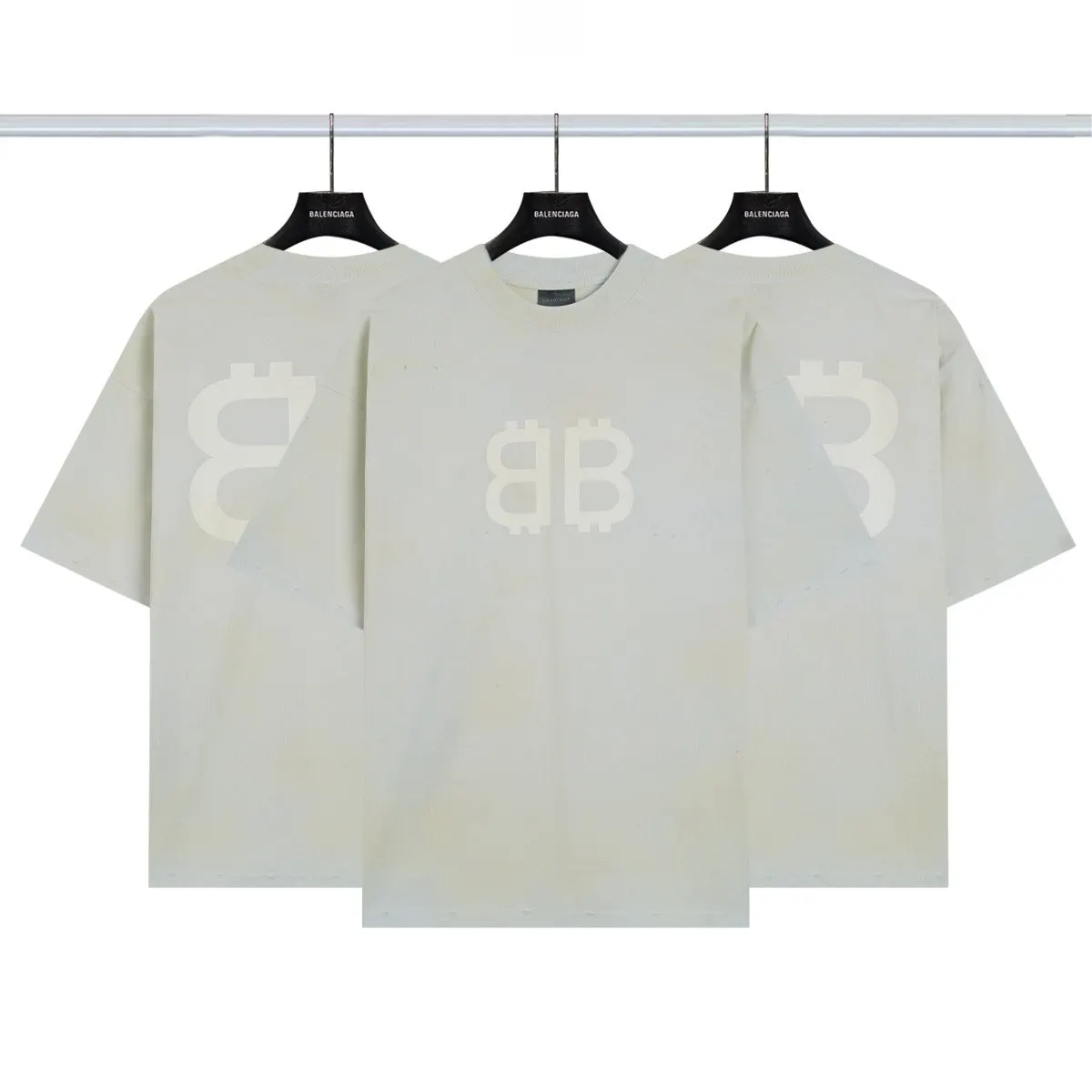 Balenciaga Beige Short Sleeve T-Shirt Street Casual 1