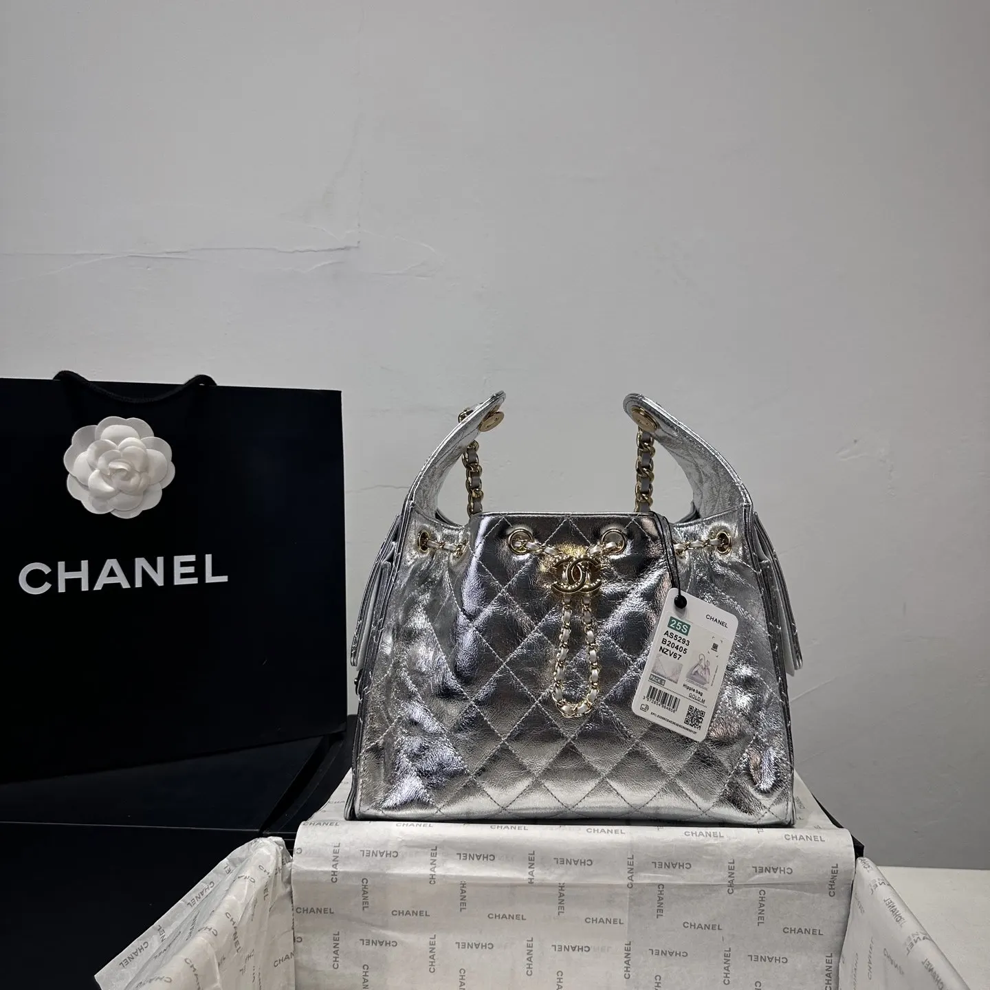 CHANEL Hobo 爆裂銀皮 浅金 皮嘻哈包 腋下包 復古腋下背款
