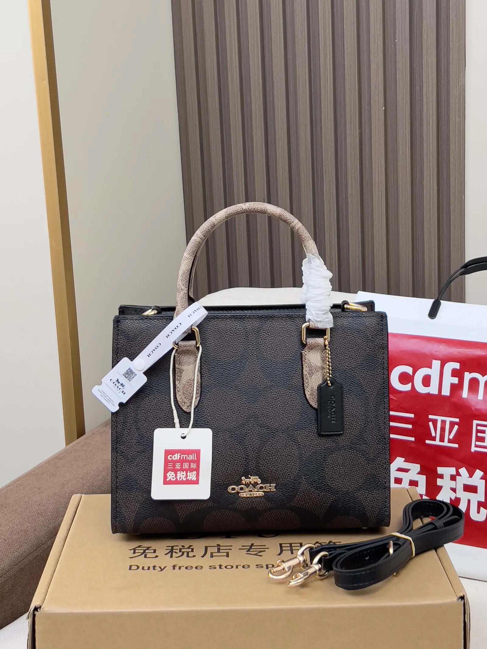 Coach 黑色 老花 托特包 大容量托特款