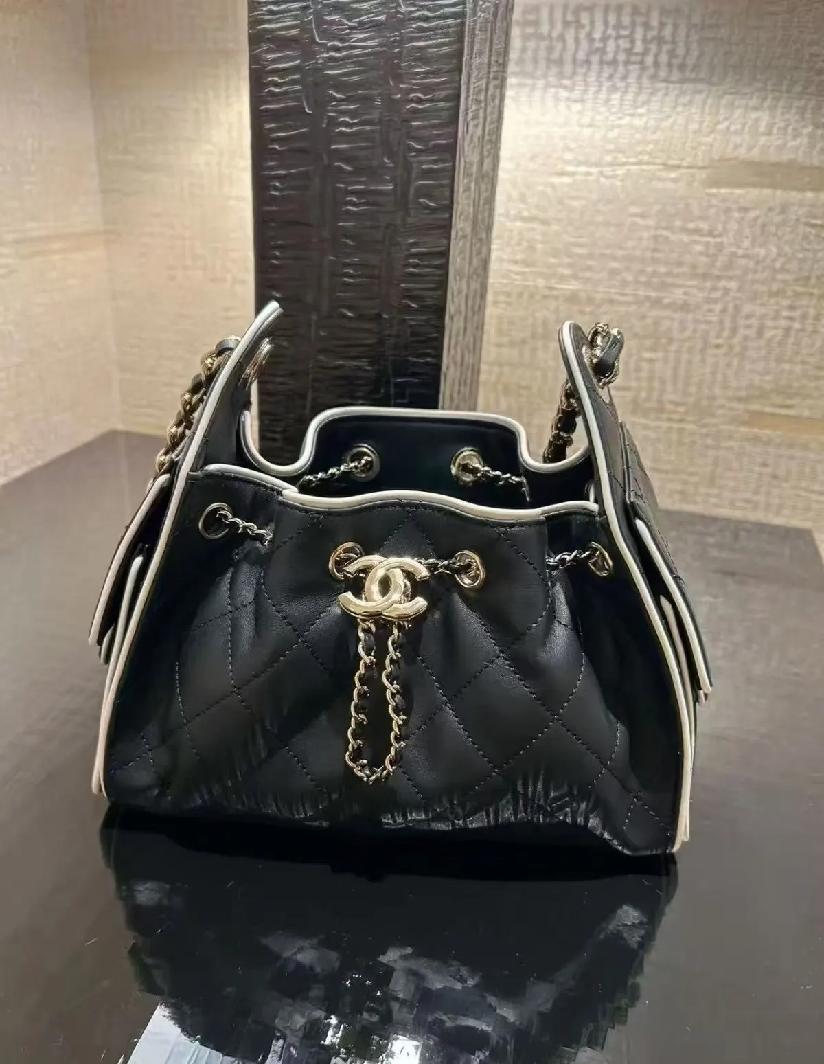 Black White Hobo Shoulder Bag Vintage Leather