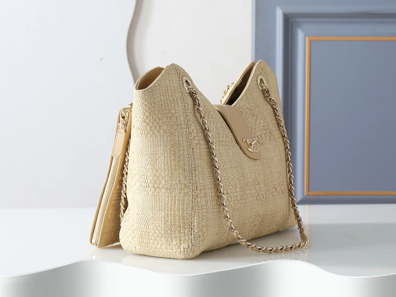 Beige Gold Hobo Shoulder Bag Vintage