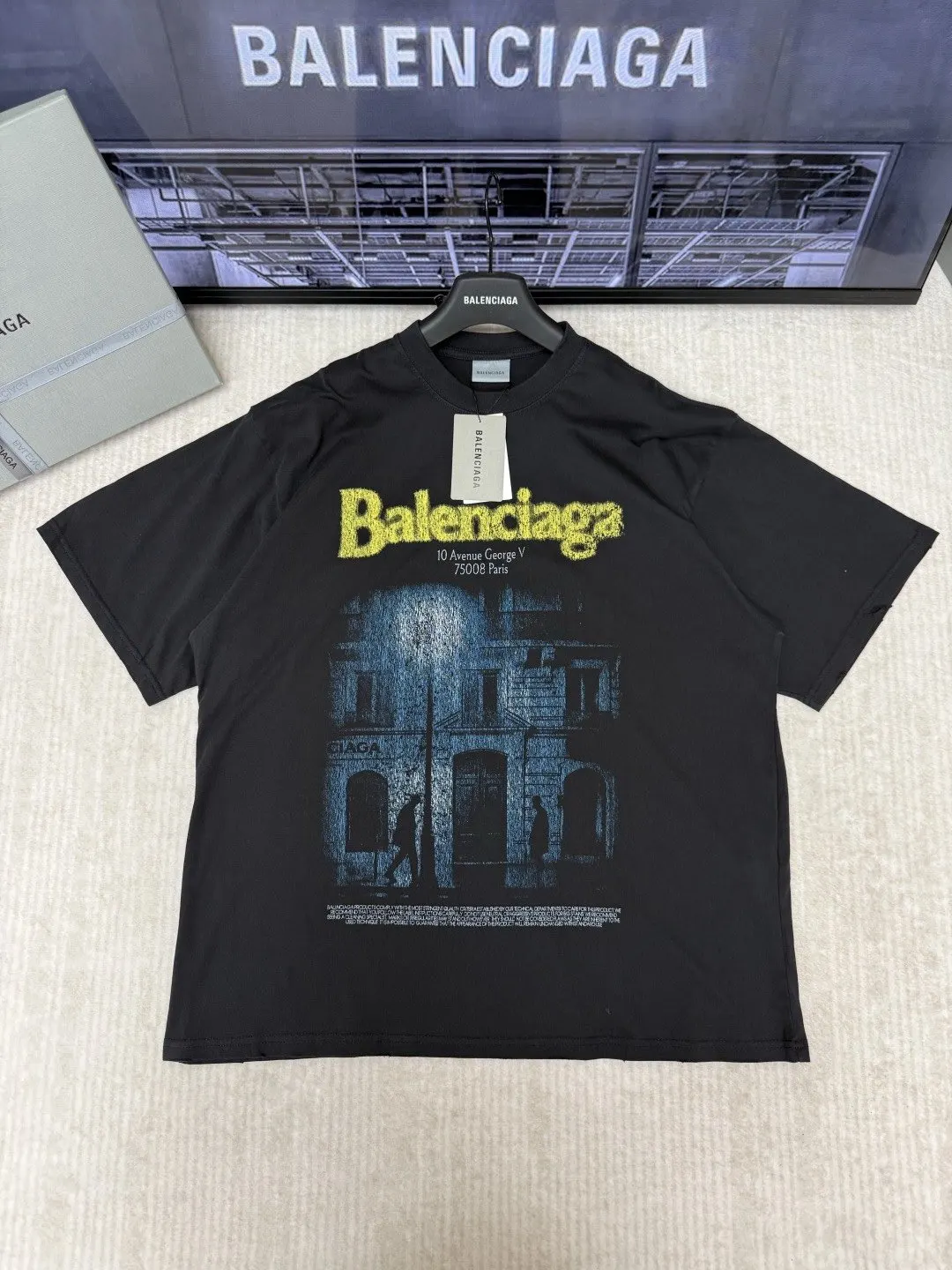 Balenciaga Gray Print Short Sleeve T-Shirt Street Casual