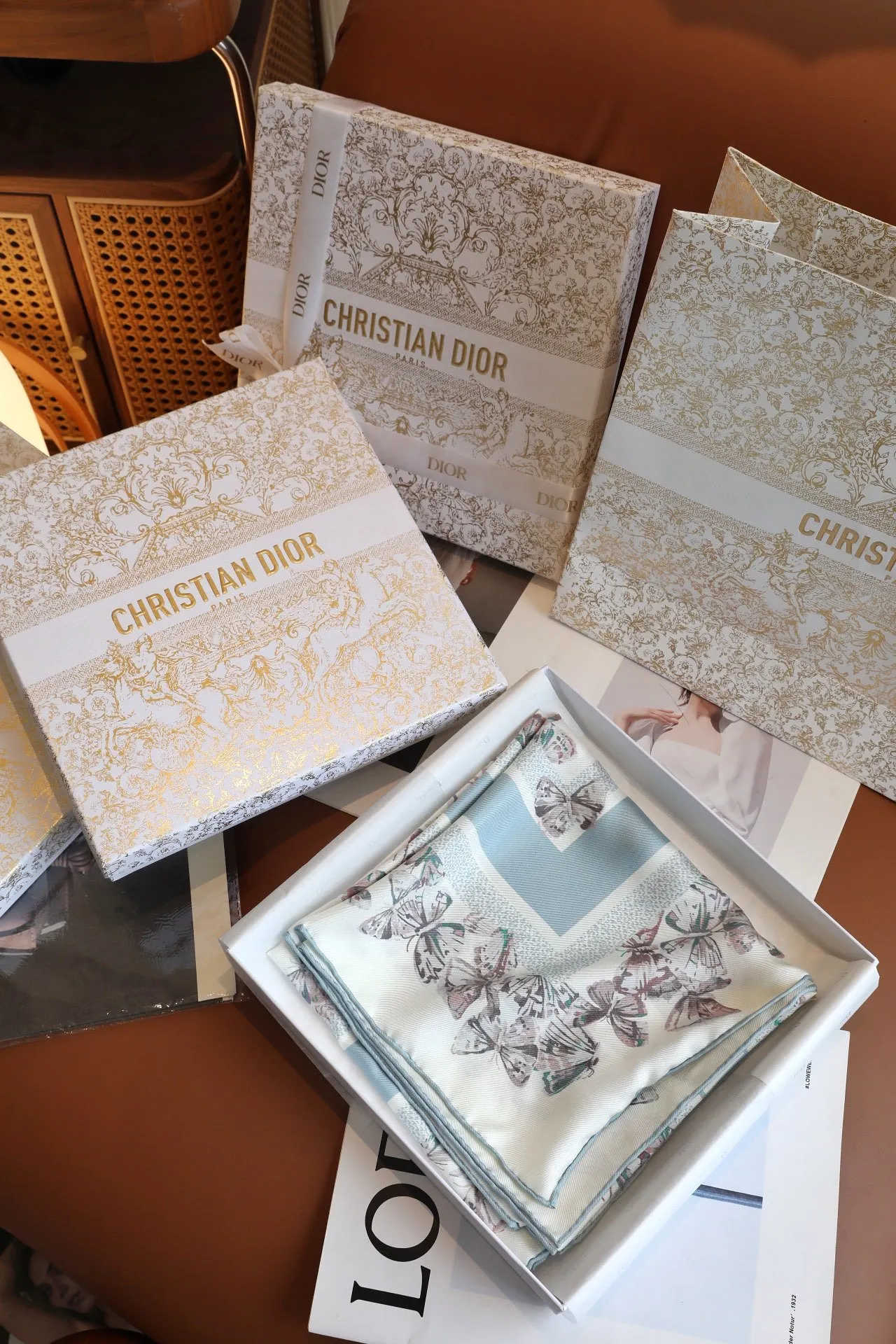 Dior white jacquard silk square, exquisite accessories