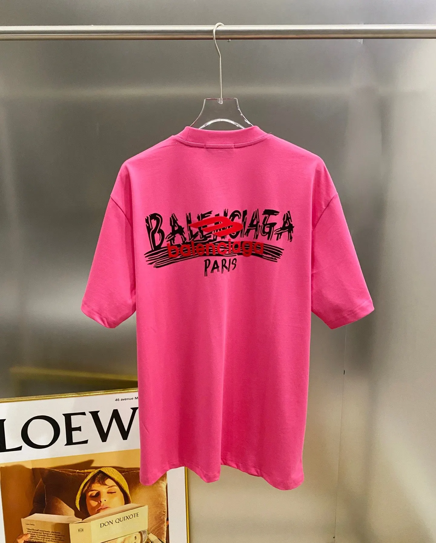 Balenciaga 玫红 純棉 Logo 短袖T恤 宽松休閒款