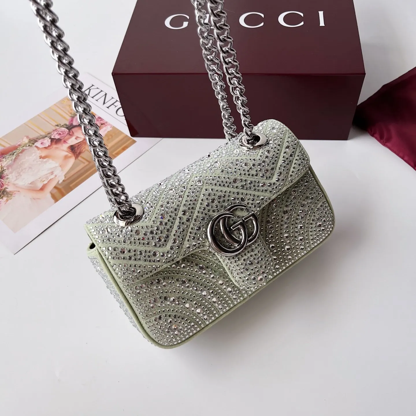 Gucci Marmont 絎縫皮革鏈條包 單肩斜挎款