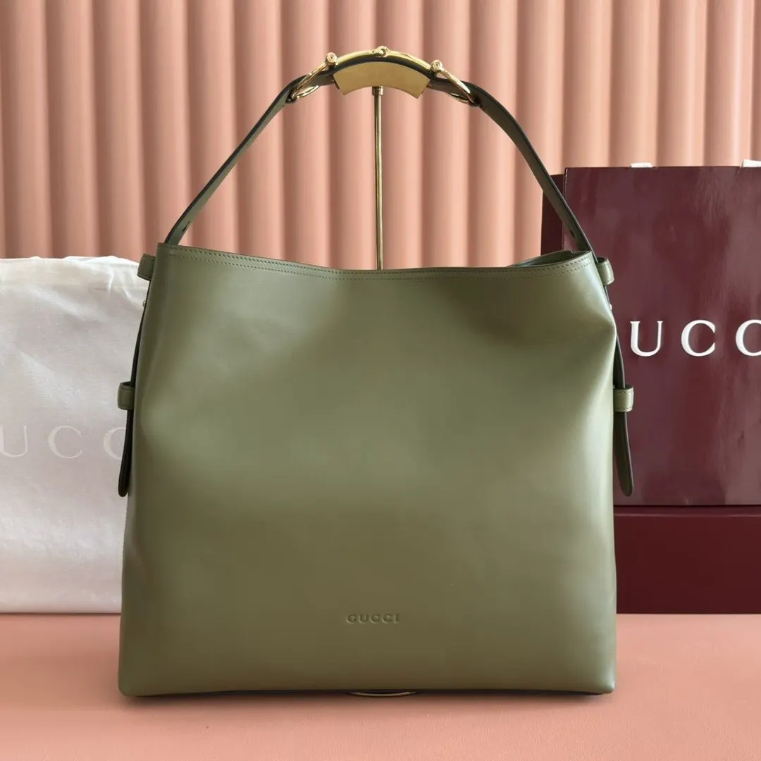 Gucci 黑色 金色 牛皮 腋下包 復古腋下背款