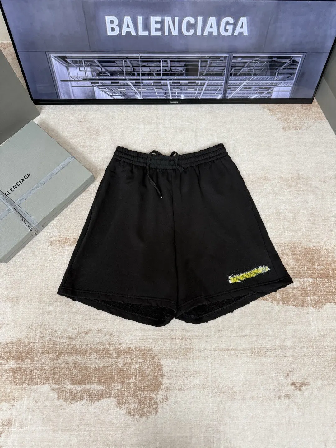 Balenciaga Black Cotton Logo Short Sleeve T-Shirt Loose Casu