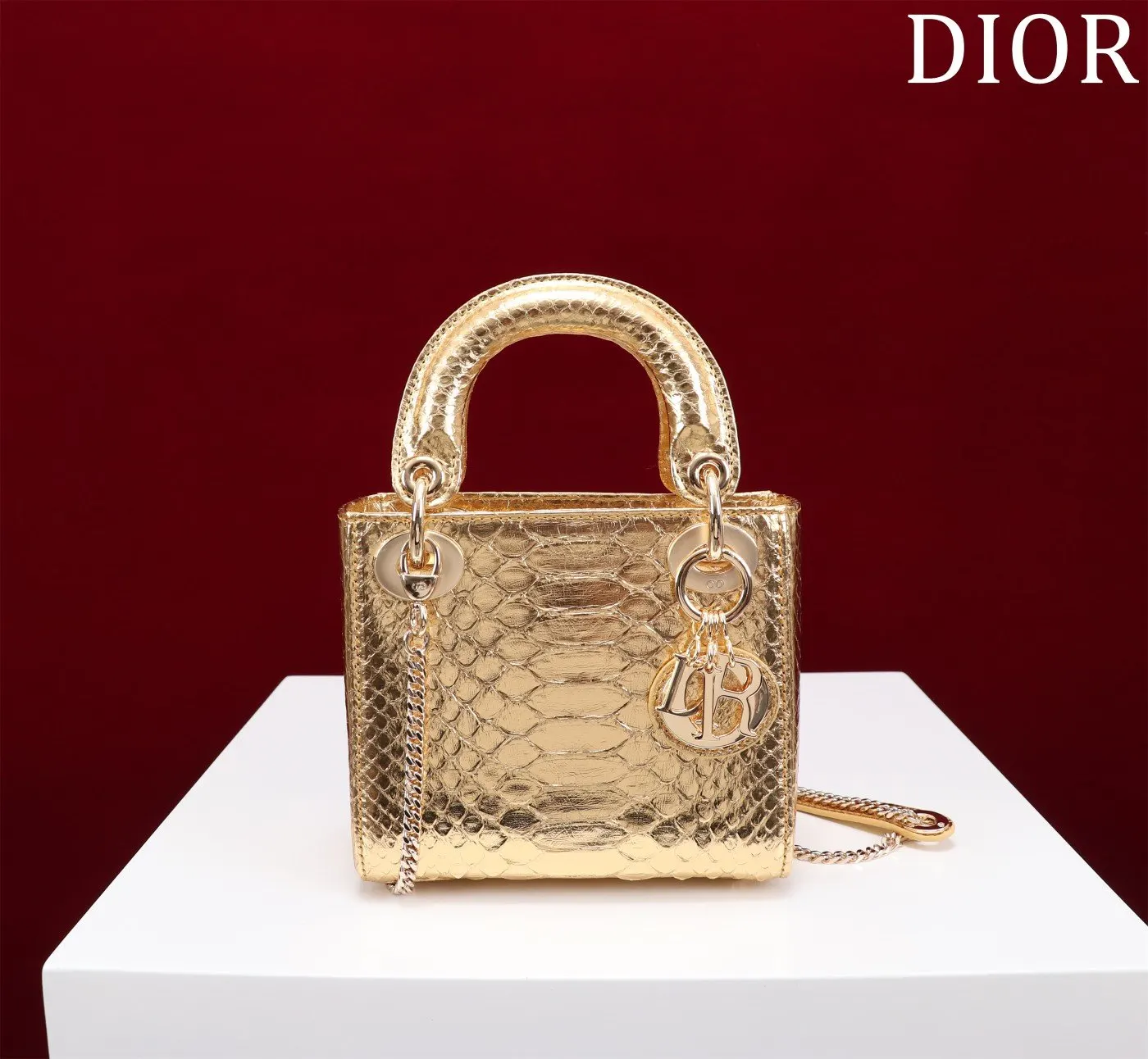 Dior Lady Dior 金色藤格紋手提斜背包 珠光款
