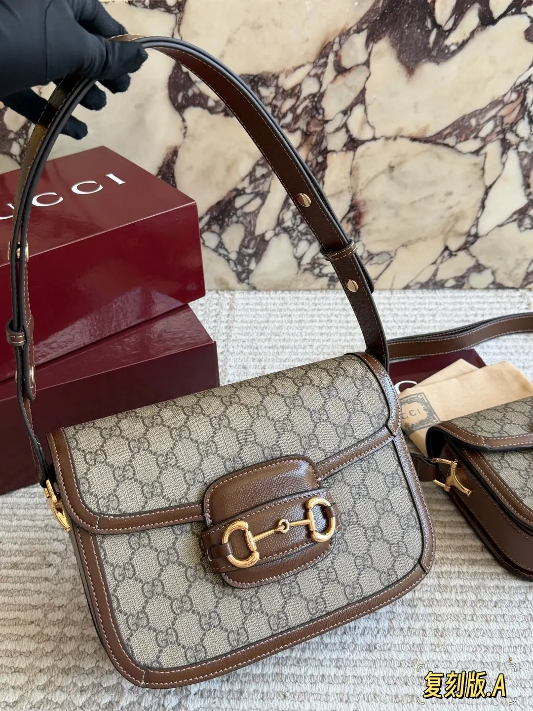 Gucci Horsebit 1955 老花馬銜扣肩揹包 單肩斜挎款