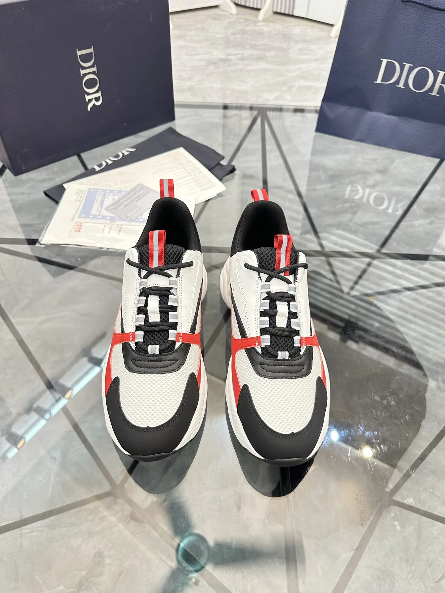 Dior B22 黑白红拼色牛皮休閒鞋 厚底款