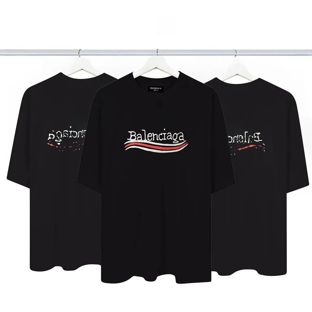 Balenciaga Black Logo Print Short Sleeve T-Shirt Street Casual