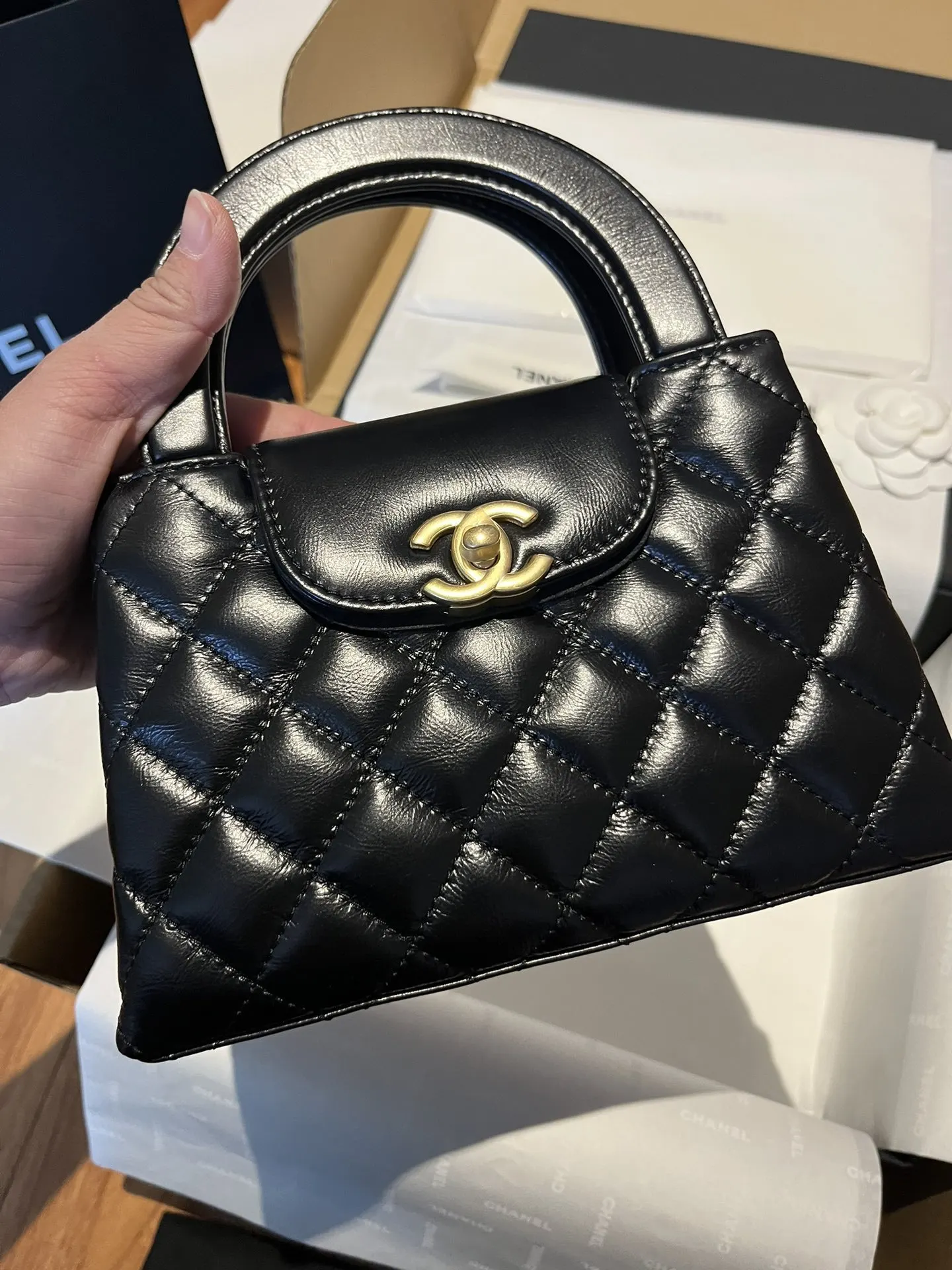 CHANEL Kelly 黑色 小牛皮 链条包 精致链条款