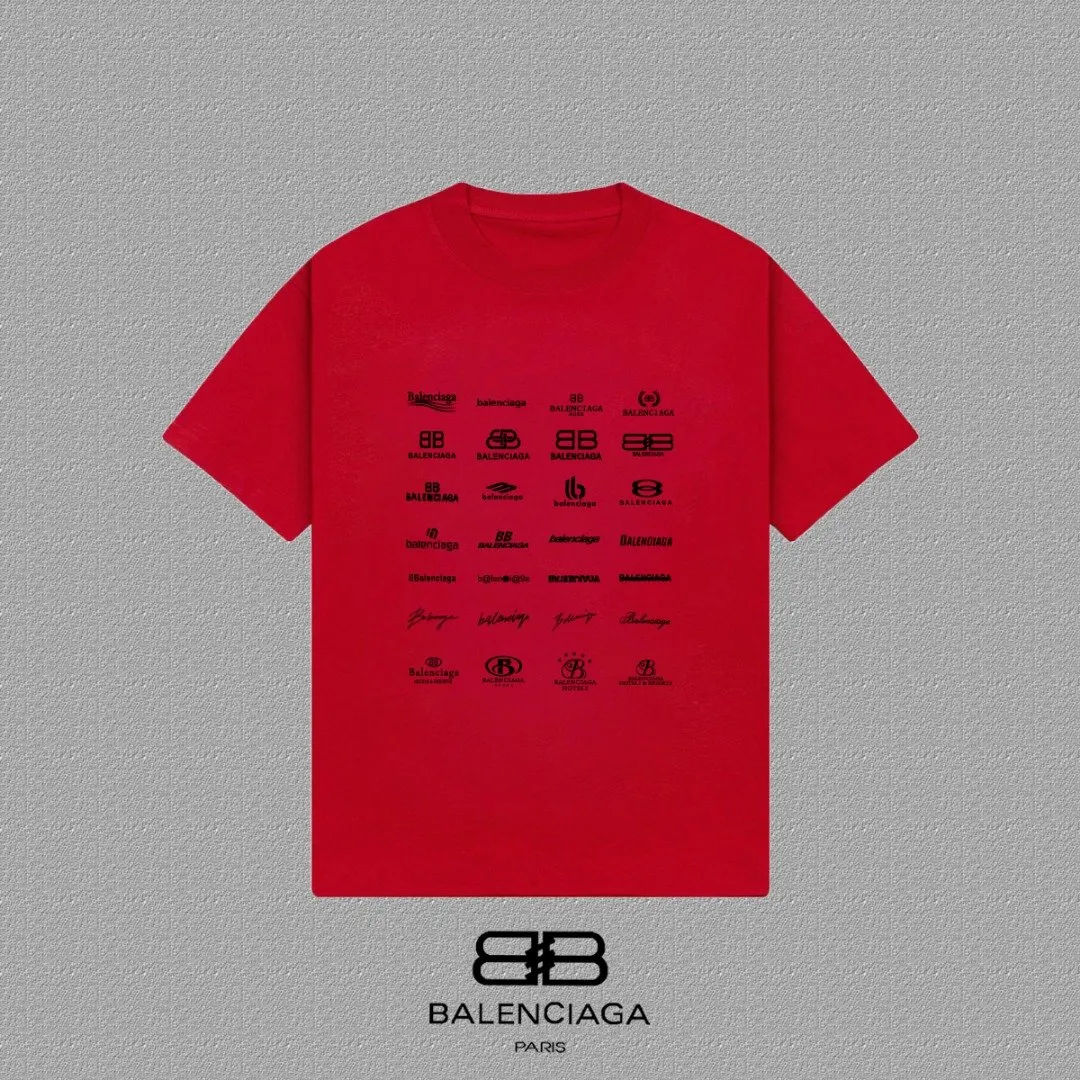 Balenciaga Red Logo Short Sleeve T-Shirt Street Casual
