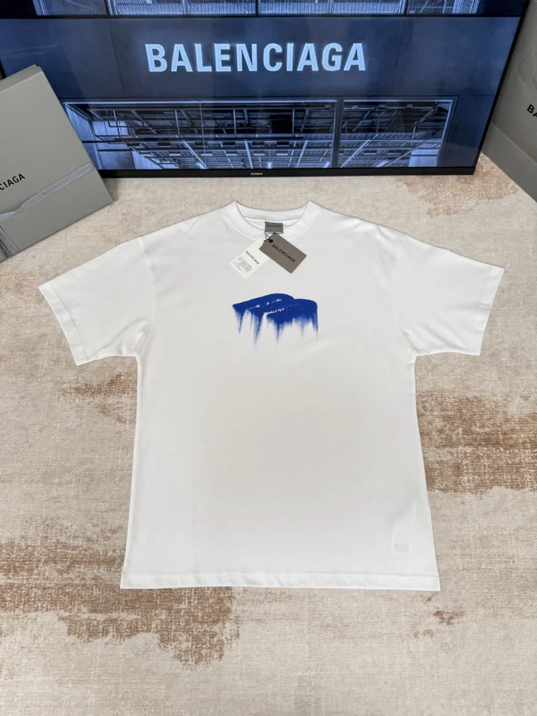 Balenciaga White Logo Short Sleeve T-Shirt Loose Casual Style