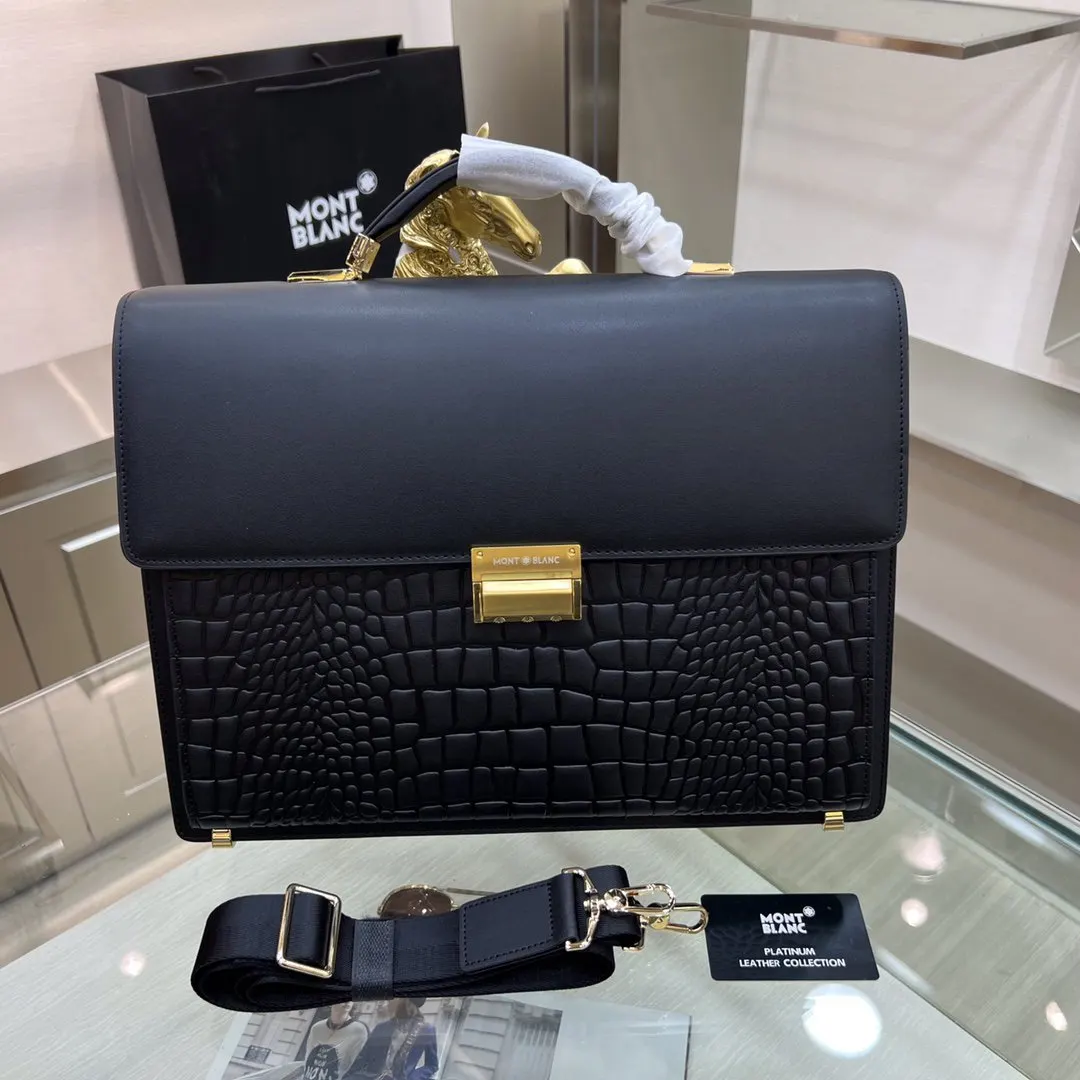 Black Briefcase Business Commuter Leather