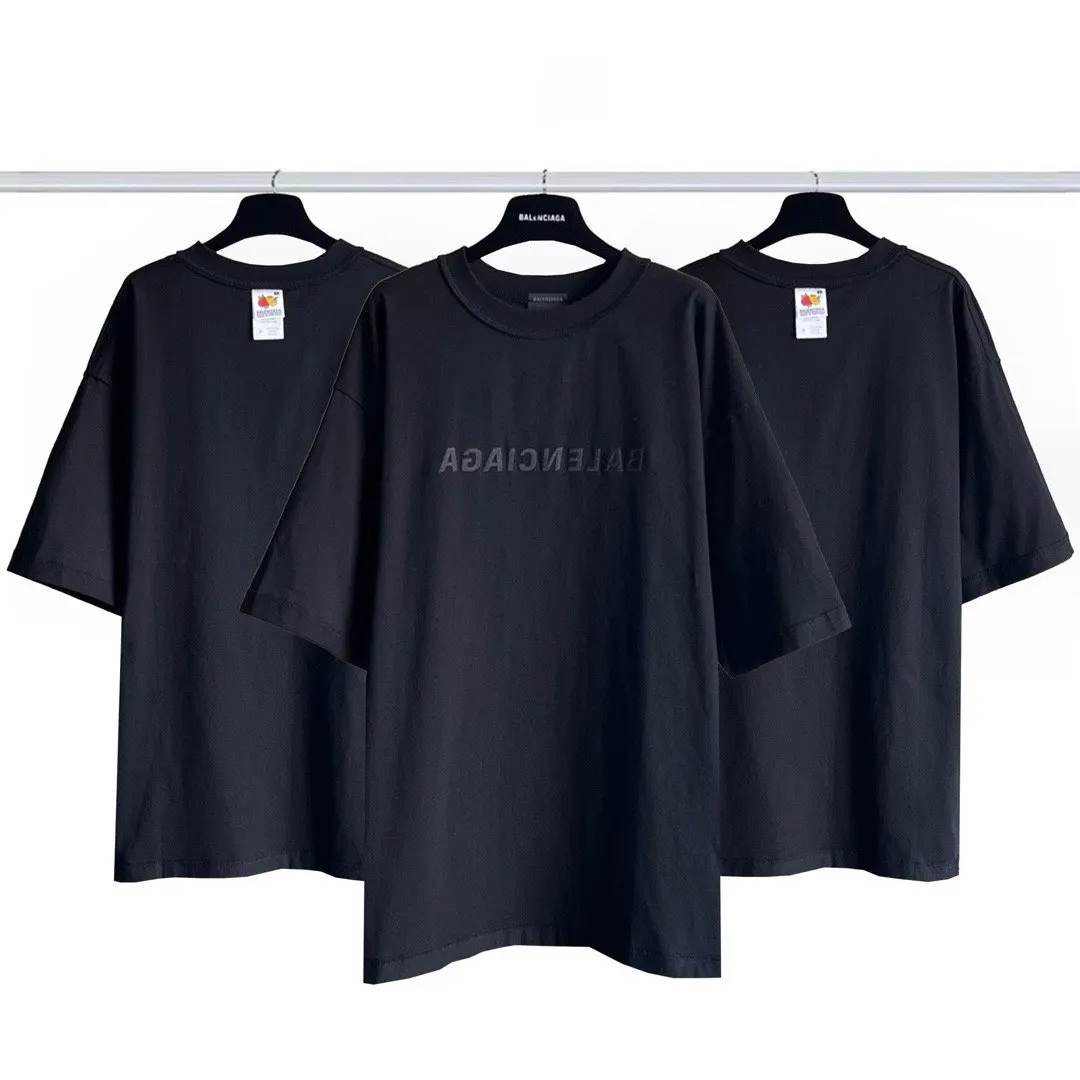 Balenciaga Black Cotton Logo Short Sleeve T-Shirt Street Casual