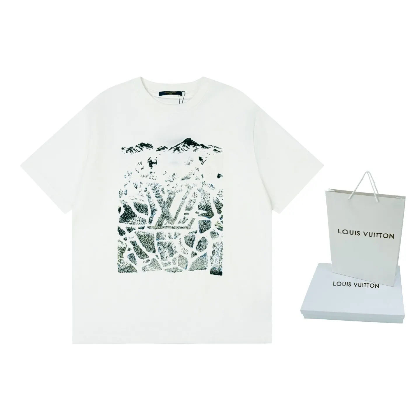 LV White Cotton Short Sleeve T-Shirt Casual Versatile Style