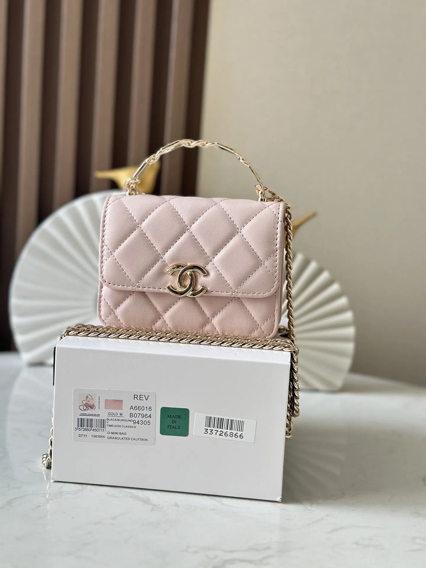 Pink Gold Chain Bag Leather