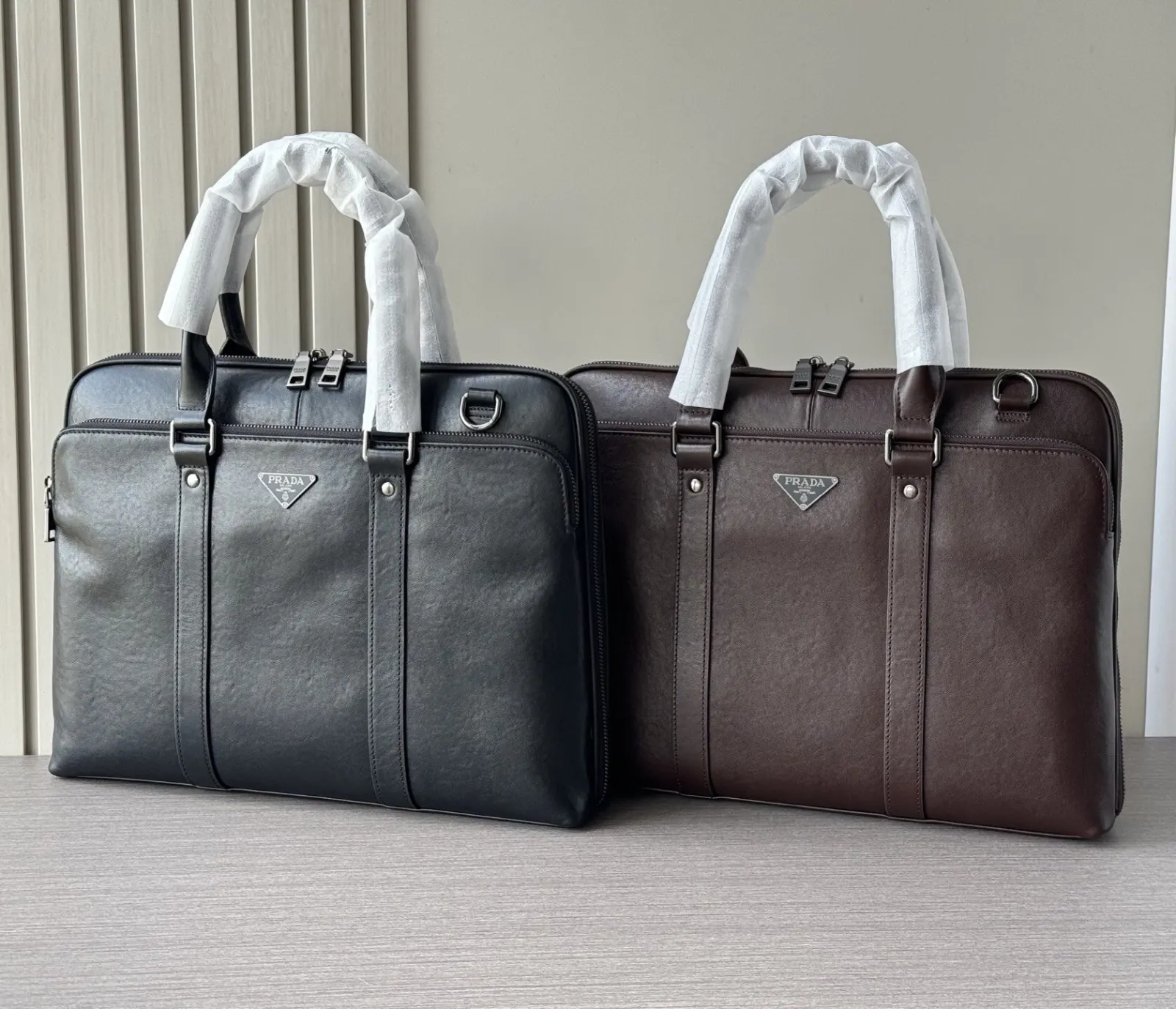 PRADA 黑色 牛皮 Logo 公文包 商務通勤款