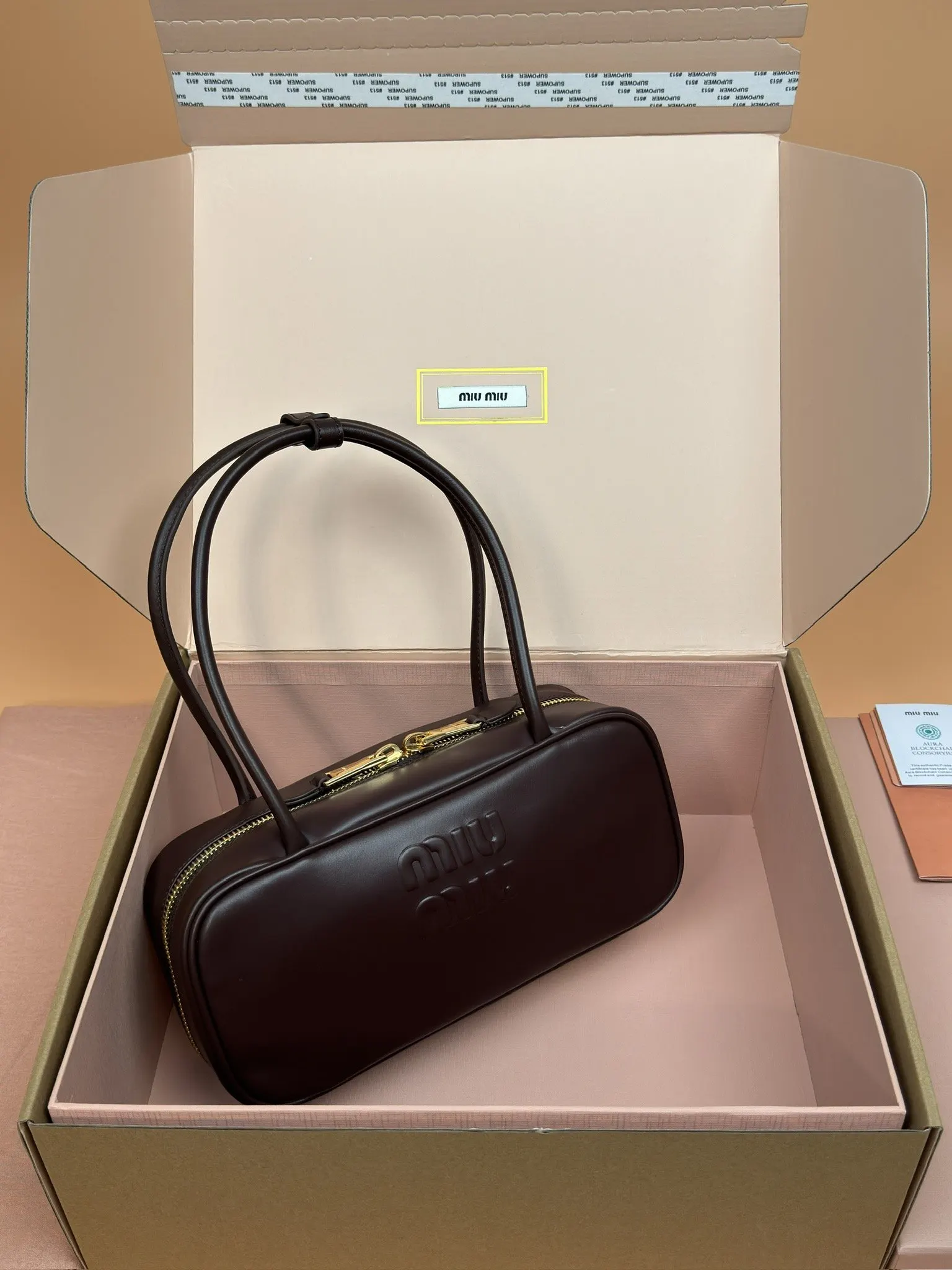 Gold Top Handle Bag Leather