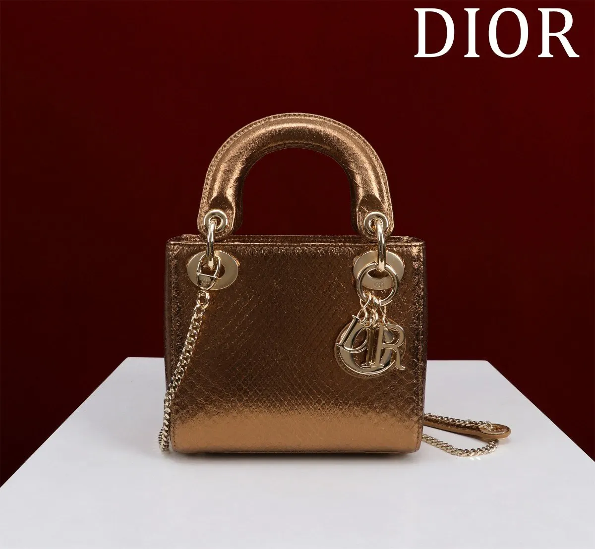 Dior Lady Dior 棕色藤格紋手提斜背包 小號款