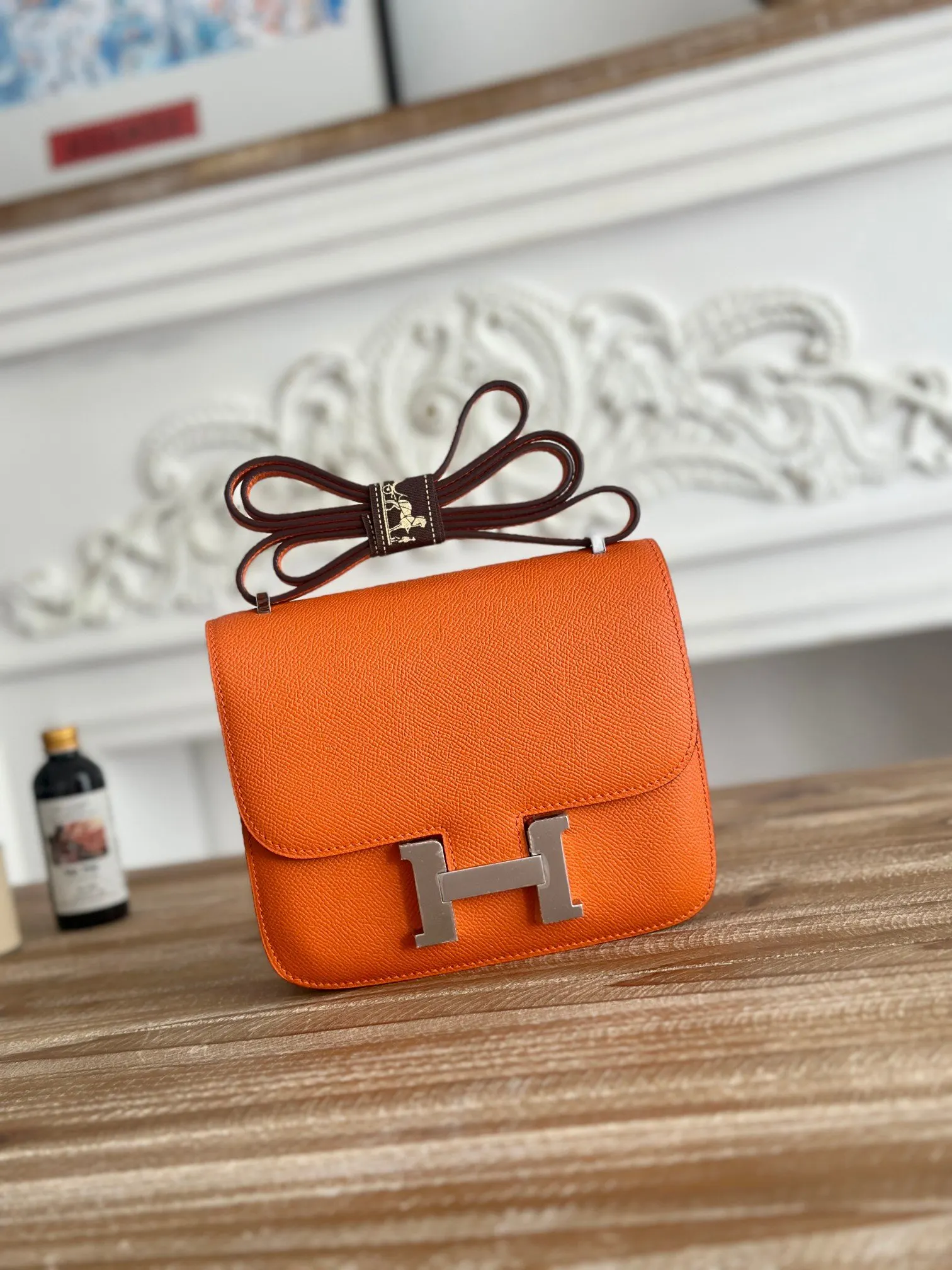 Hermes Constance 橙色 Epsom掌纹牛皮 斜背包 19cm 經典款
