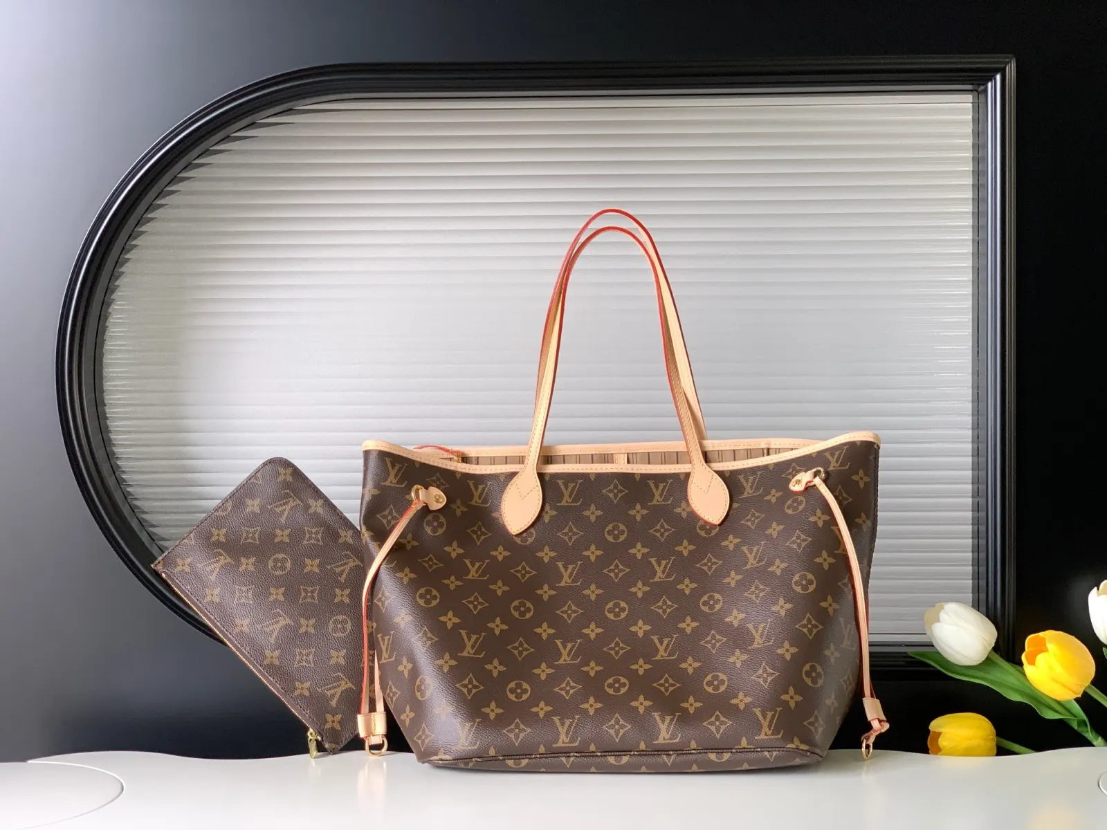 LV Neverfull 老花 金色 牛皮 手拿包 精致手拿款