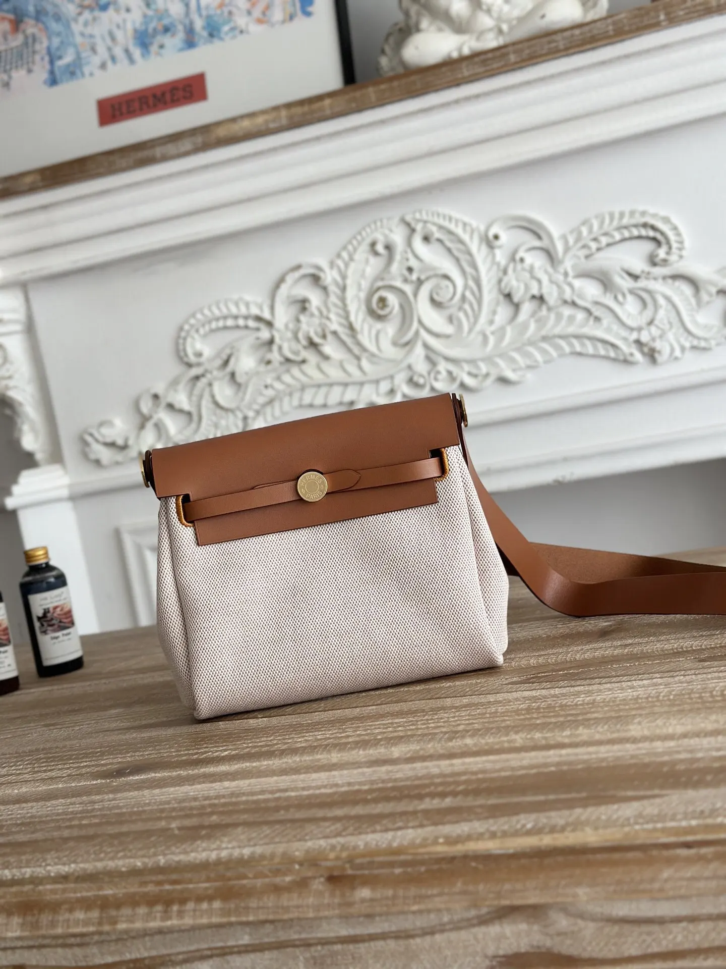 Hermes Herbag 帆布拼皮 雙肩包 20cm 轻便通勤款