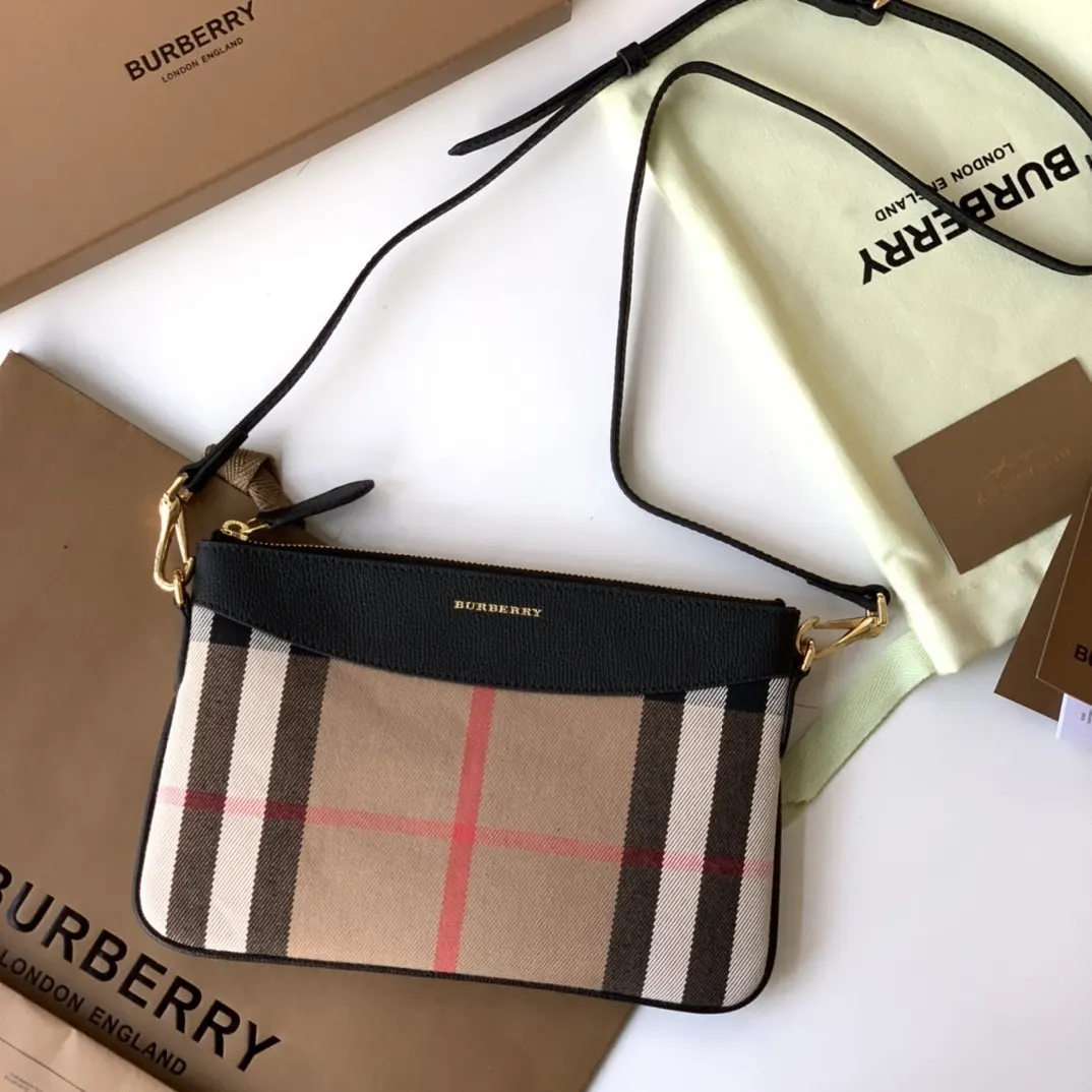 皮革 Bur家 House格纹拼皮革斜手拿包➰臻选英伦精 精致手拿款