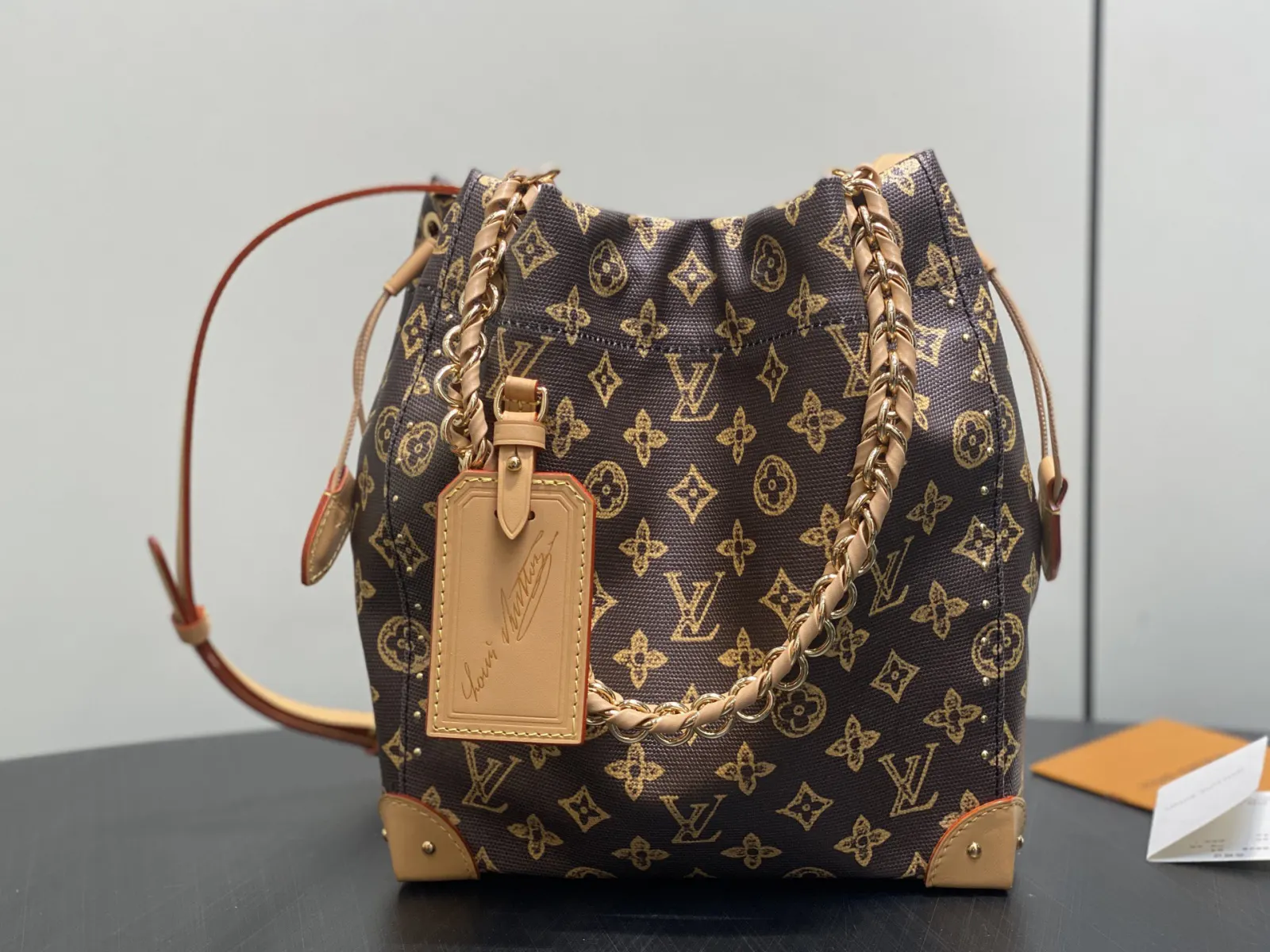 LV 棕色 老花 帆布 精品 老花棕色 链条水桶包 NOÉ TR 链条包 精致链条款