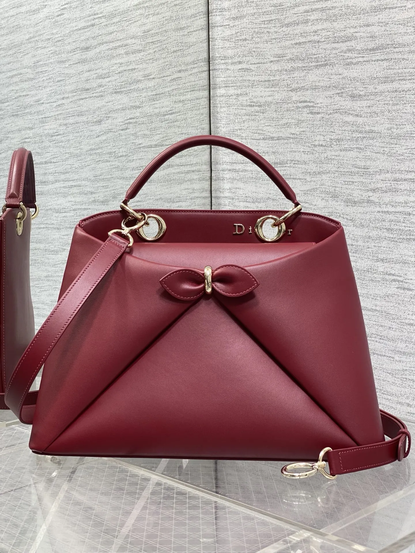Dior Lady Dior 酒紅色手提斜背包 格纹款