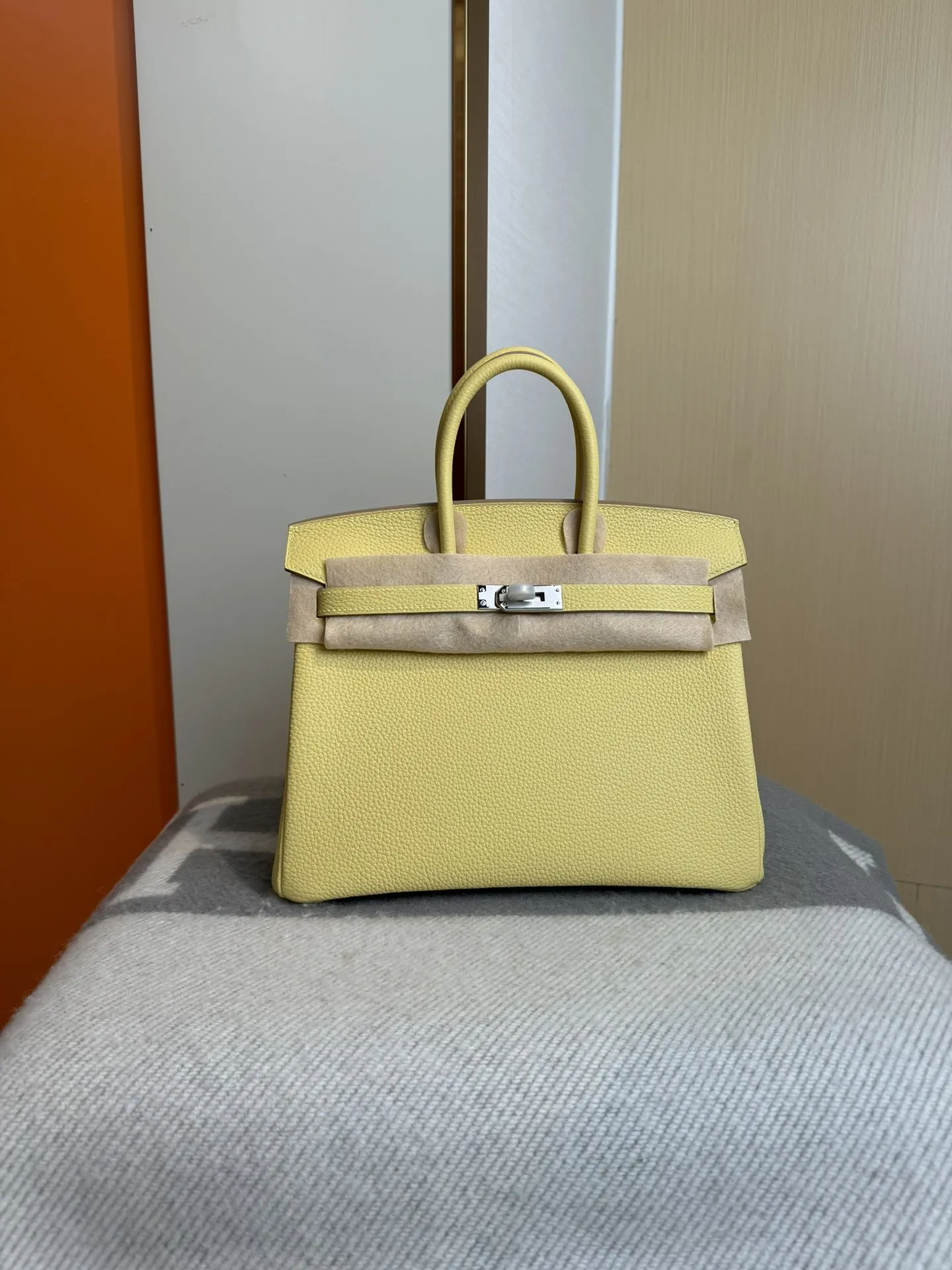 Birkin 铂金 进口Togo皮 小鸡黃 銀扣 手提包 通勤手提款