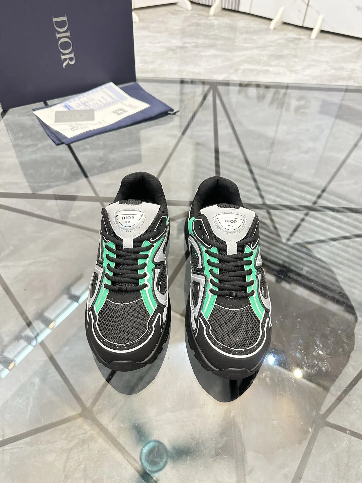 Dior B22 白绿拼色牛皮運動鞋 休閒款