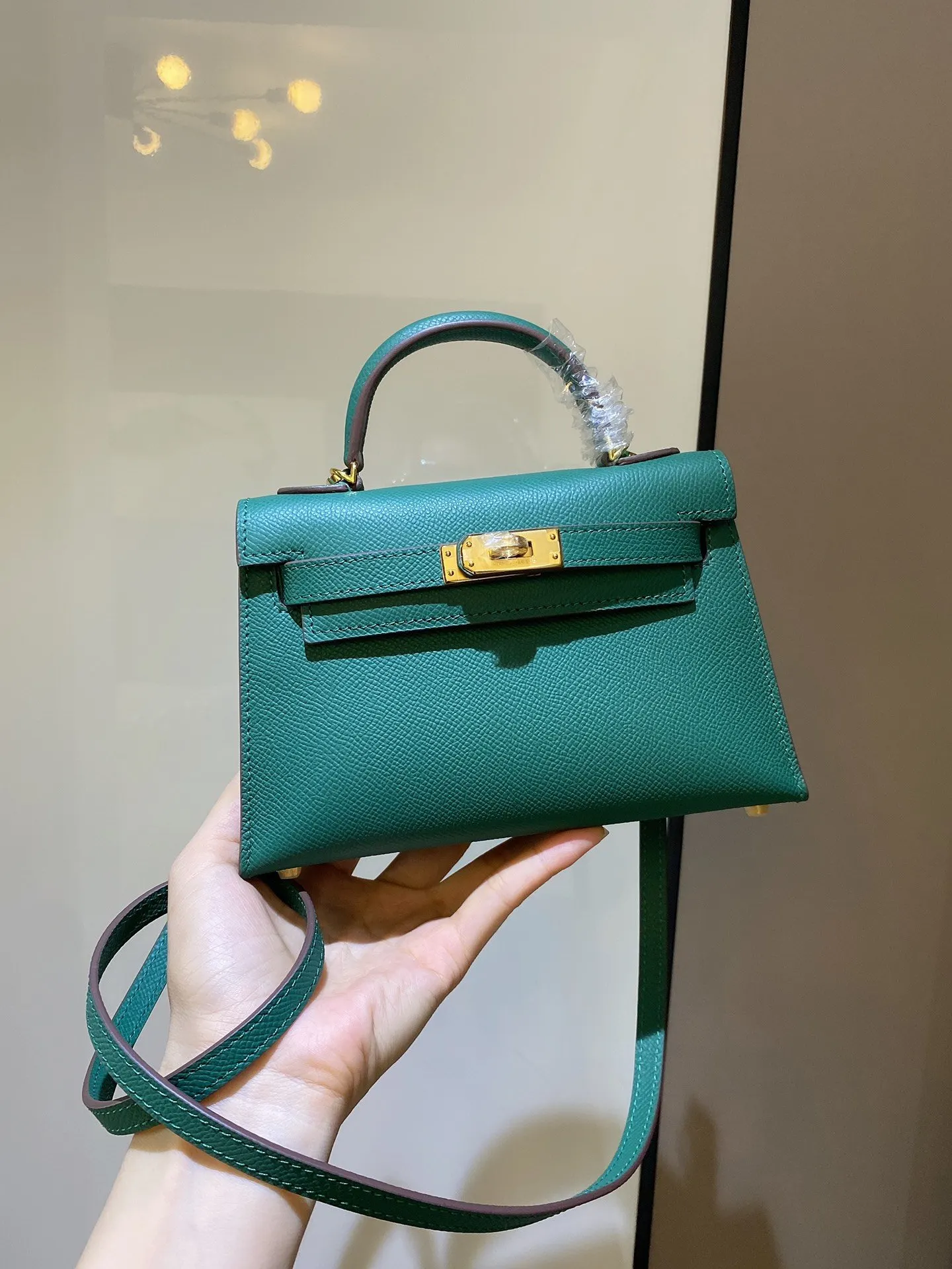 Hermes Kelly 孔雀綠 Epsom掌纹牛皮 斜背包 19cm 經典款