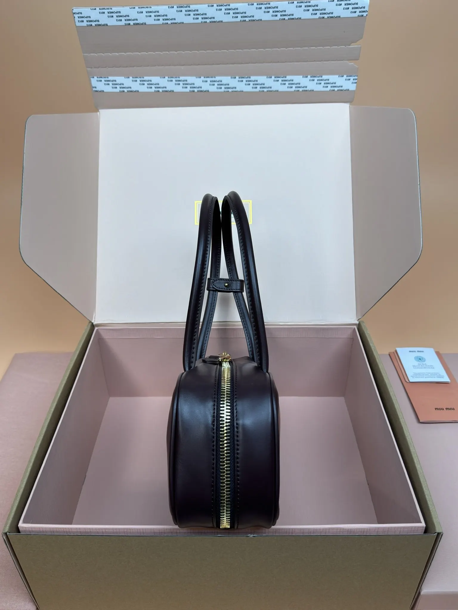 Gold Top Handle Bag Leather