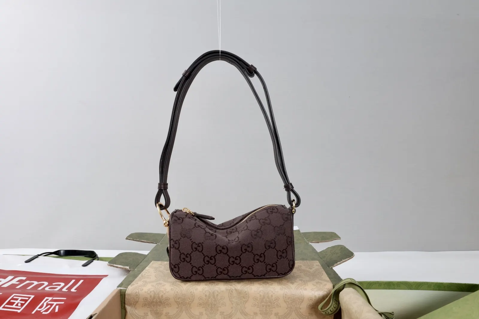 Brown Gold Hobo Shoulder Bag Vintage Leather