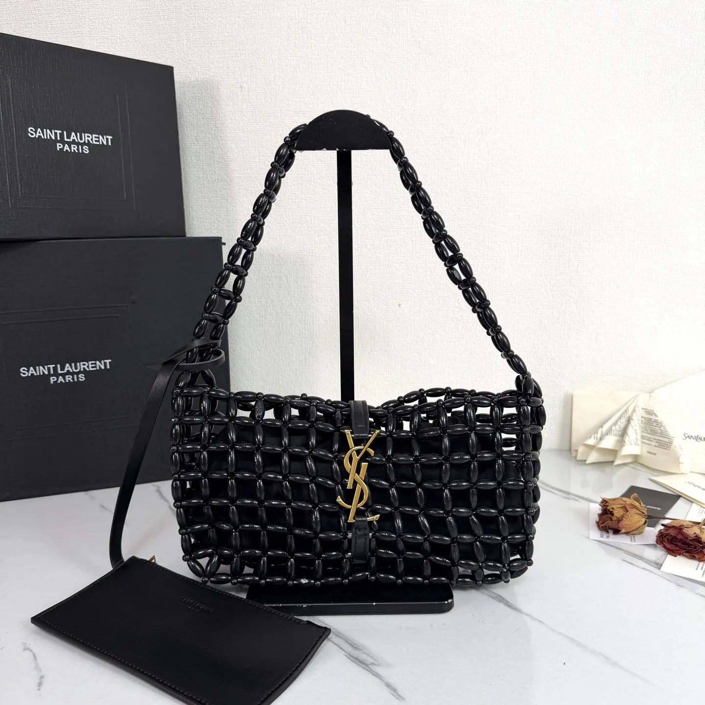 YSL 高 腋下木珠编织包 每一颗圆润木珠都带 腋下包 復古腋下背款