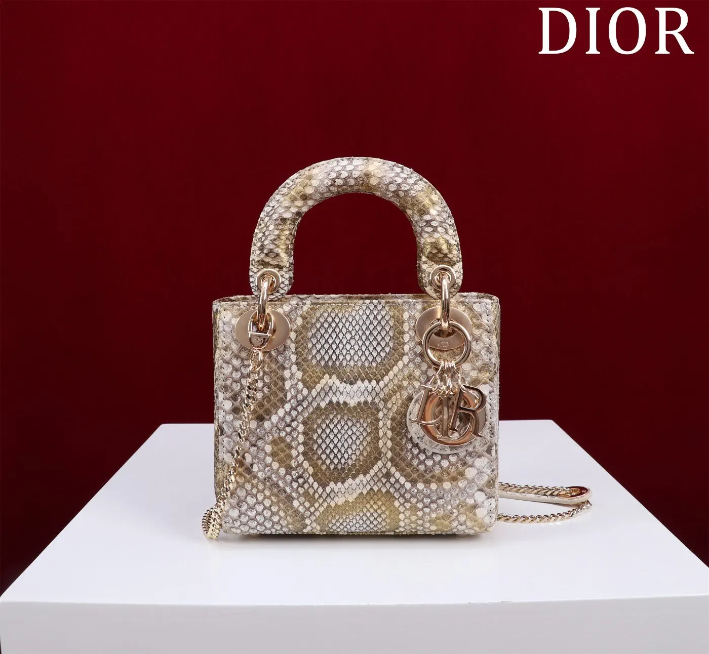 Dior Lady Dior 金色藤格紋手提斜背包 小號款